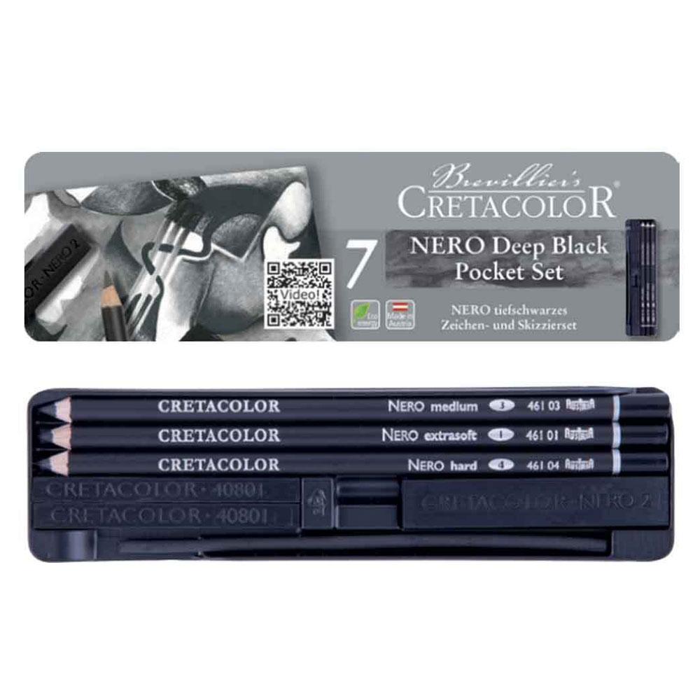 Cretacolor Nero Drawing Set Yağlı Kömür Çizim Seti 7 Parça Metal Kutu 40008